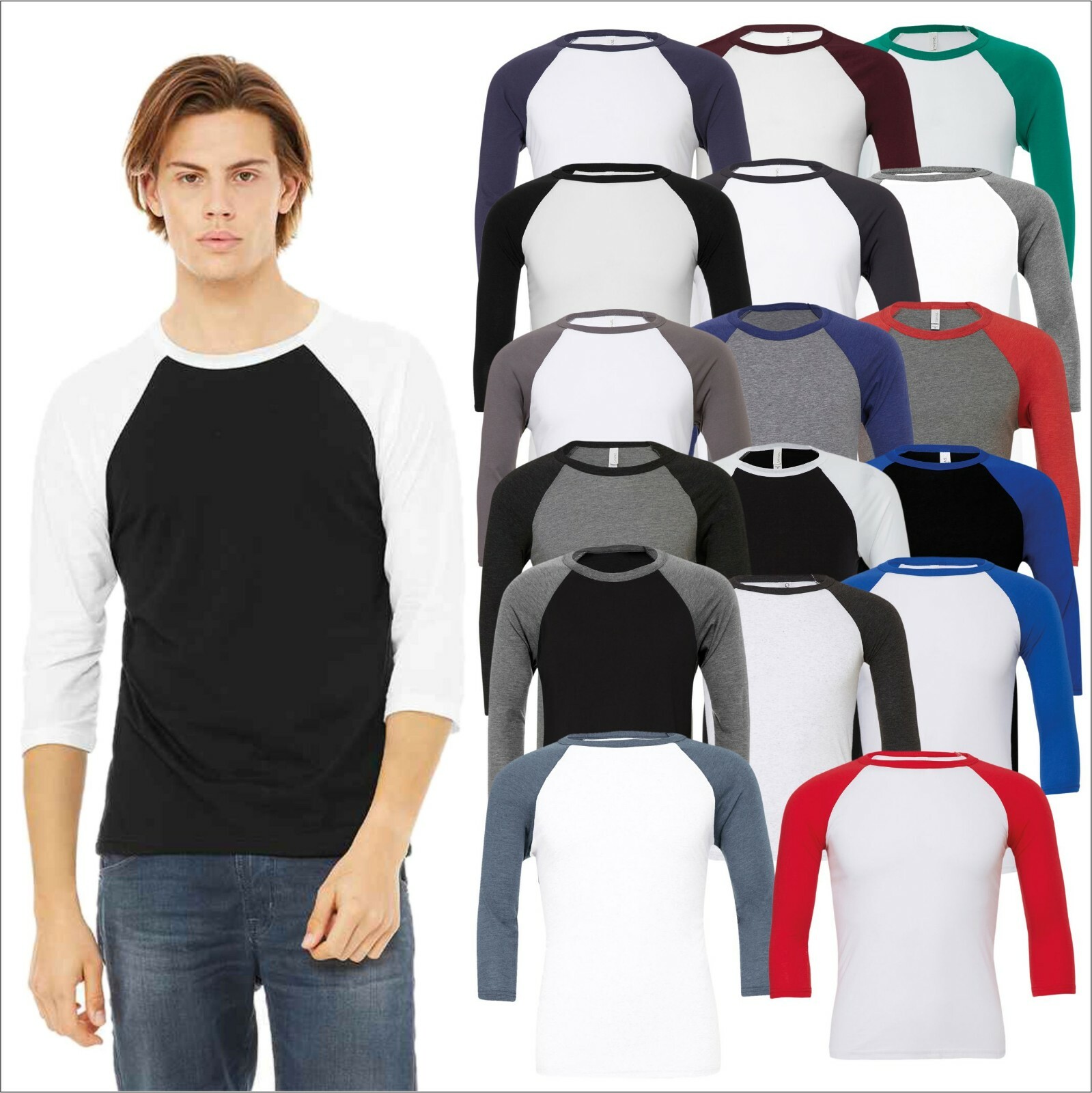Unisex Triblend ¾ Sleeve Baseball T-Shirt Raglan Sleeve Casual Adults Tee Tops 