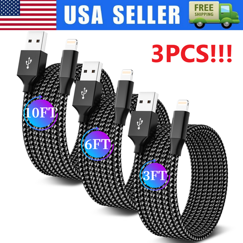 3 Pack Fast Charger Cable Heavy Duty For iPhone 13 12 11 X XR 8 7 Charging Cord