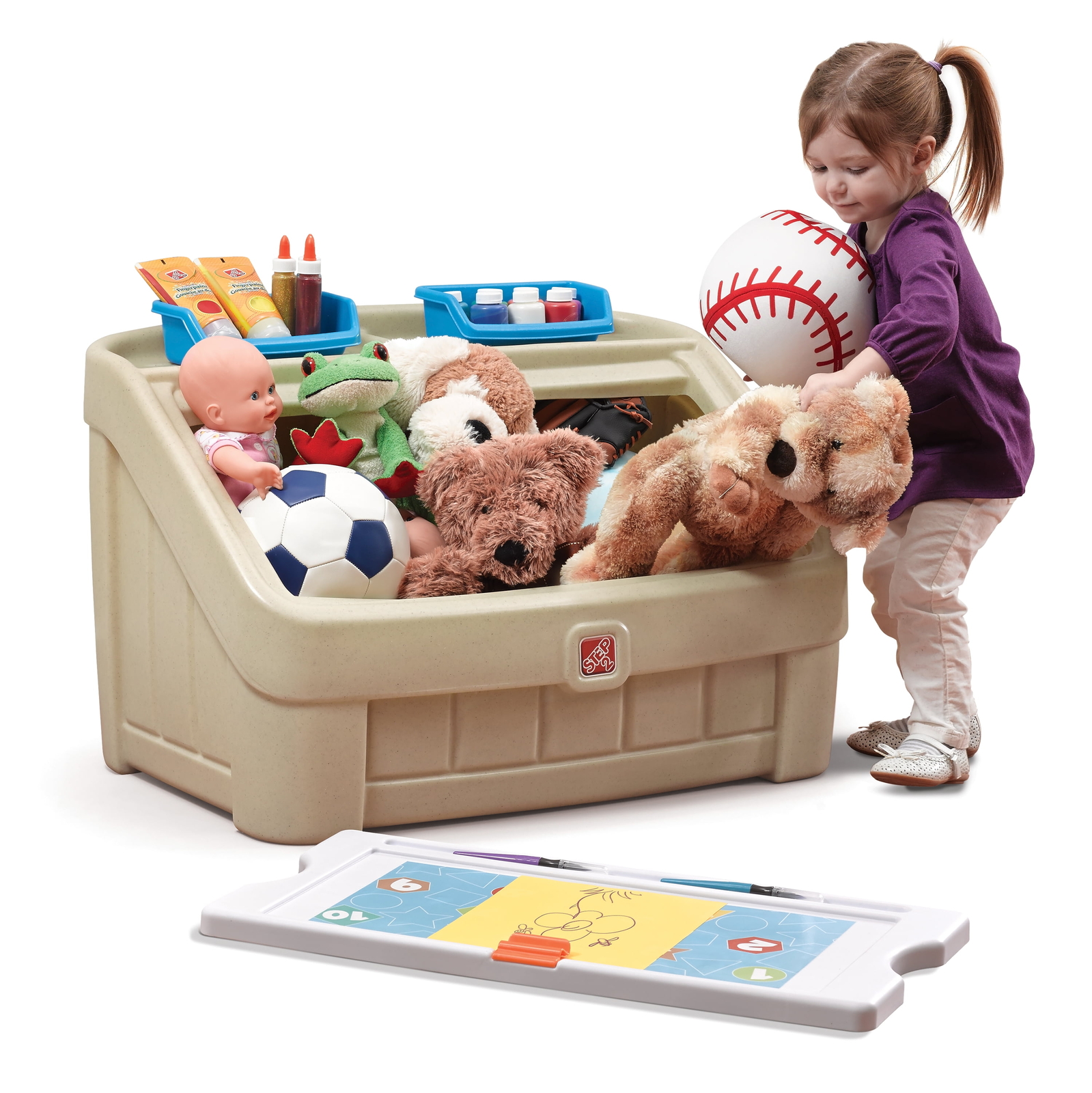 Step2 2-In-1 Tan Toy Storage Box & Art Lid Plastic Toy Chest