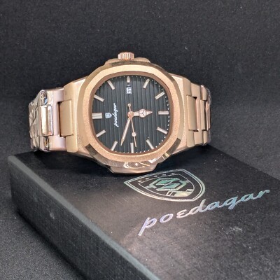 Poedagar Nautilus 41mm Waterproof Stainless Steel Date Quartz Watch Gold/Black