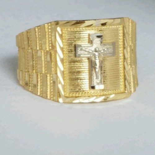 Pre-owned Handmade Mans 14k Yellow Gold Jesus Crucifix Cross Ring Size 8 9 10 11 In White