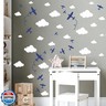 Airplane Wall Stickers Aircraft Plane Wall Decals Peel and Stick White Cloud Wall Decals Removable Vinyl Clouds Wall Stickers Vehicle Decal for Boys Room Nursery Kids Bedroom Decor