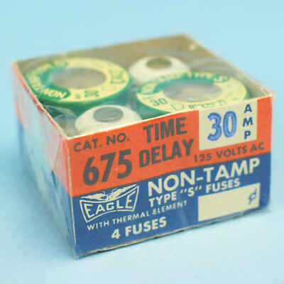 (4-Pack) EAGLE 675 30 AMP 125V AC NON-TAMP TYPE ''S'' PLUG FUSES 675-30A NOS!