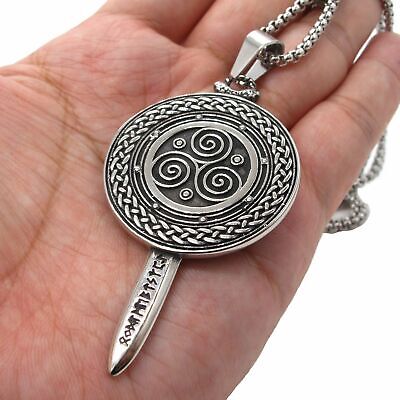  Mens Stainless Steel Nordic Norse Viking Odin Shield Pendant Necklace Men