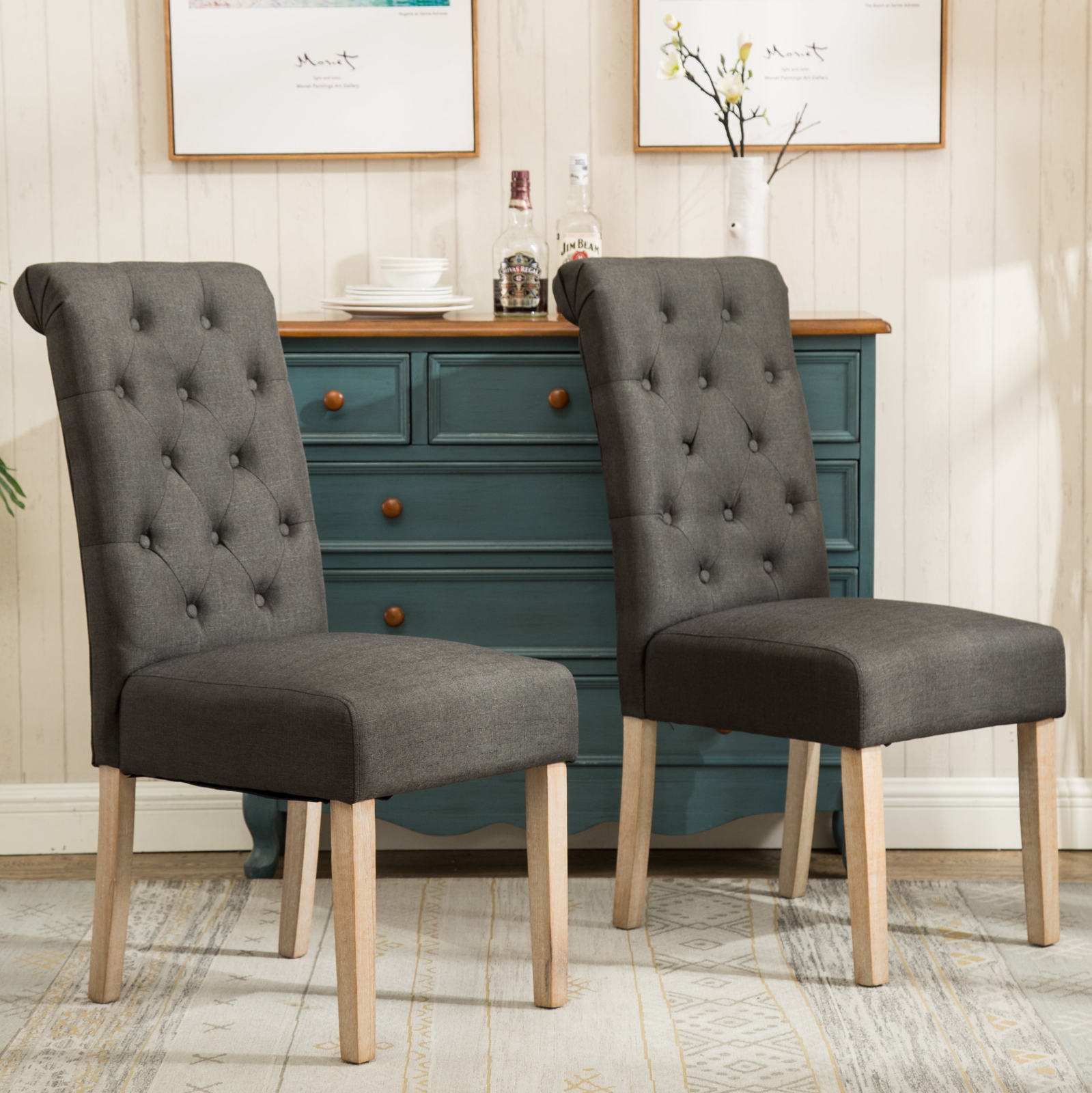 Roundhill Furniture Habit Dining Chair, Set of 2, Charcoal,D