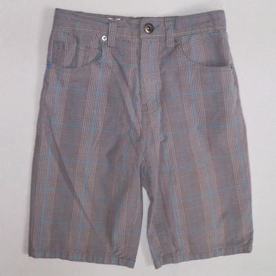 HURLEY Shorts Plaid Gray Blue Size 10 Adjustable Waist