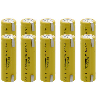 10x Exell A Size 1.2V 1400mAh NiCD Rechargeable Batteries with Tabs