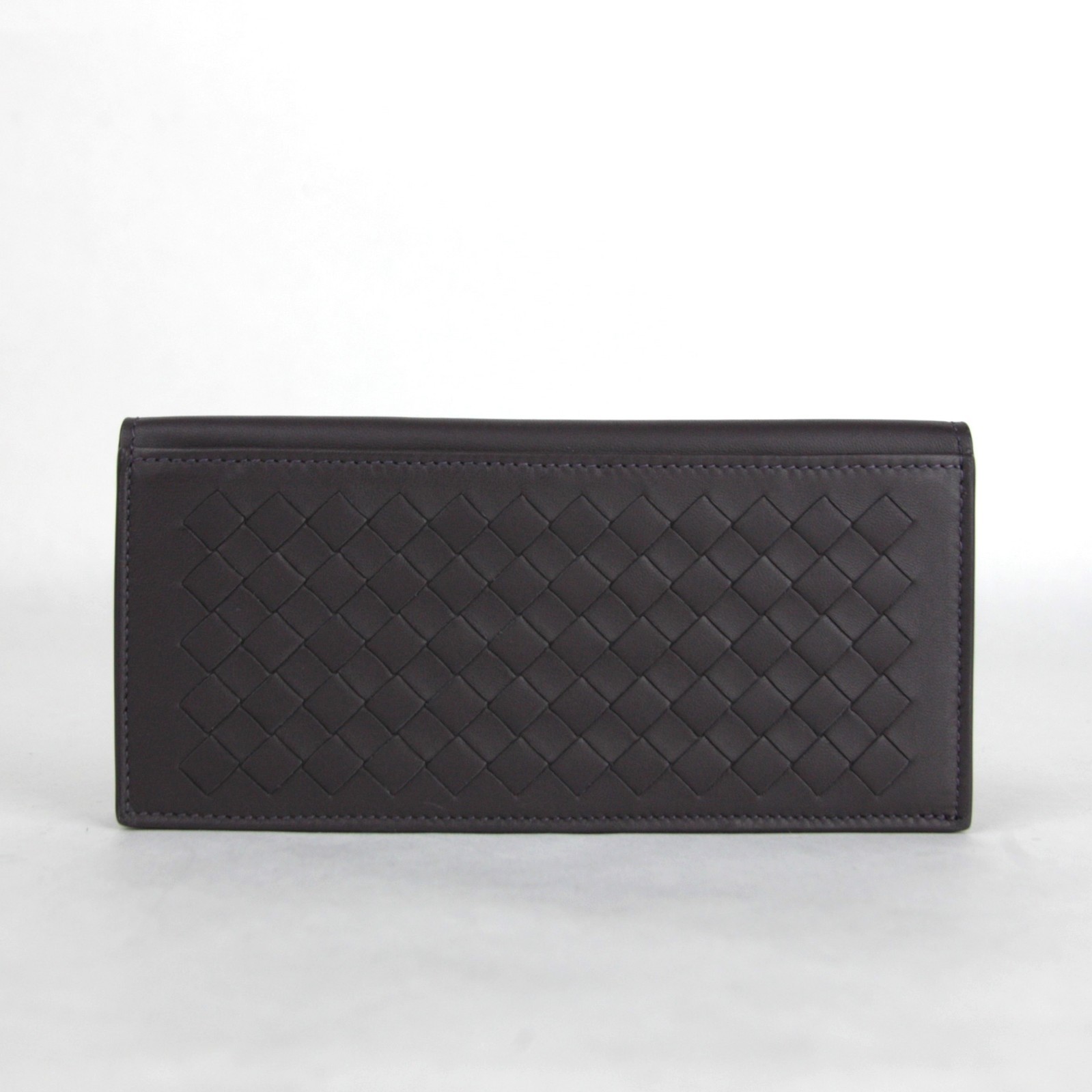 Pre-owned Bottega Veneta Men Dark Plum Leather Intercciaco Long Bifold Wallet 390878 6017 In Purple