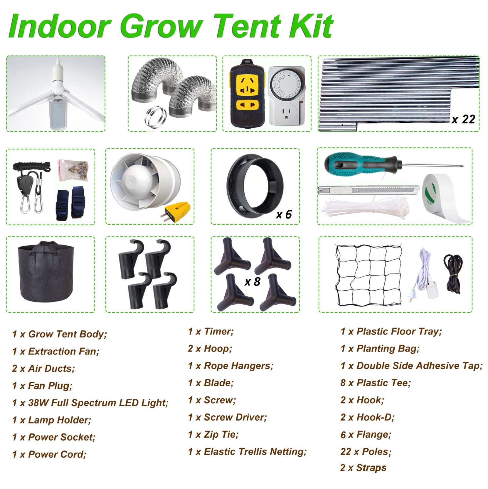 Complete Grow Tent Kit w/Full Spectrum Grow Light+Ventilation System+Timer+Tools