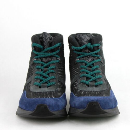 Pre-owned Bottega Veneta $850  Black/blue Suede Leather High Top Sneaker 417024 8796