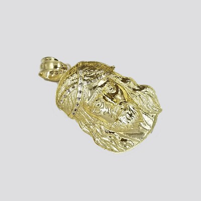 Pre-owned Globalwatches10 Real 10k Yellow White Gold Jesus Head Charm Pendant Diamond Cut 2.25" 35mm Men In Yellow & White