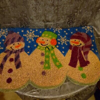 NEW 3 Playful Snowman, Holiday Mat Shaped Coir Doormat - Snowmen. 31x18x1