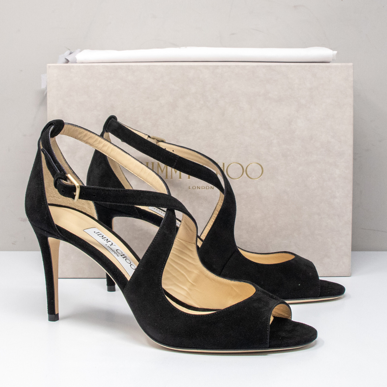 Jimmy Choo Emily 85, Size 40.5 (10.5 US) Black Suede Sandal Jimmy Choo Emily 85, Size 40.5 (10.5 US) Black Suede Sandal