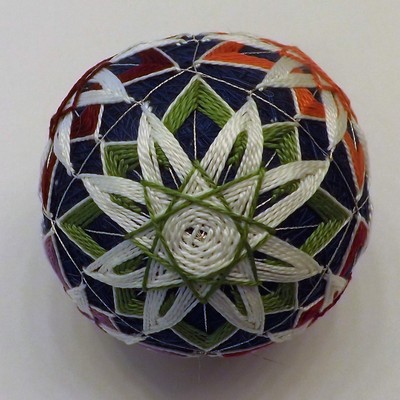 Japanese Temari Ball Six flowers Purple, yellow, green peach,maroon, magenta