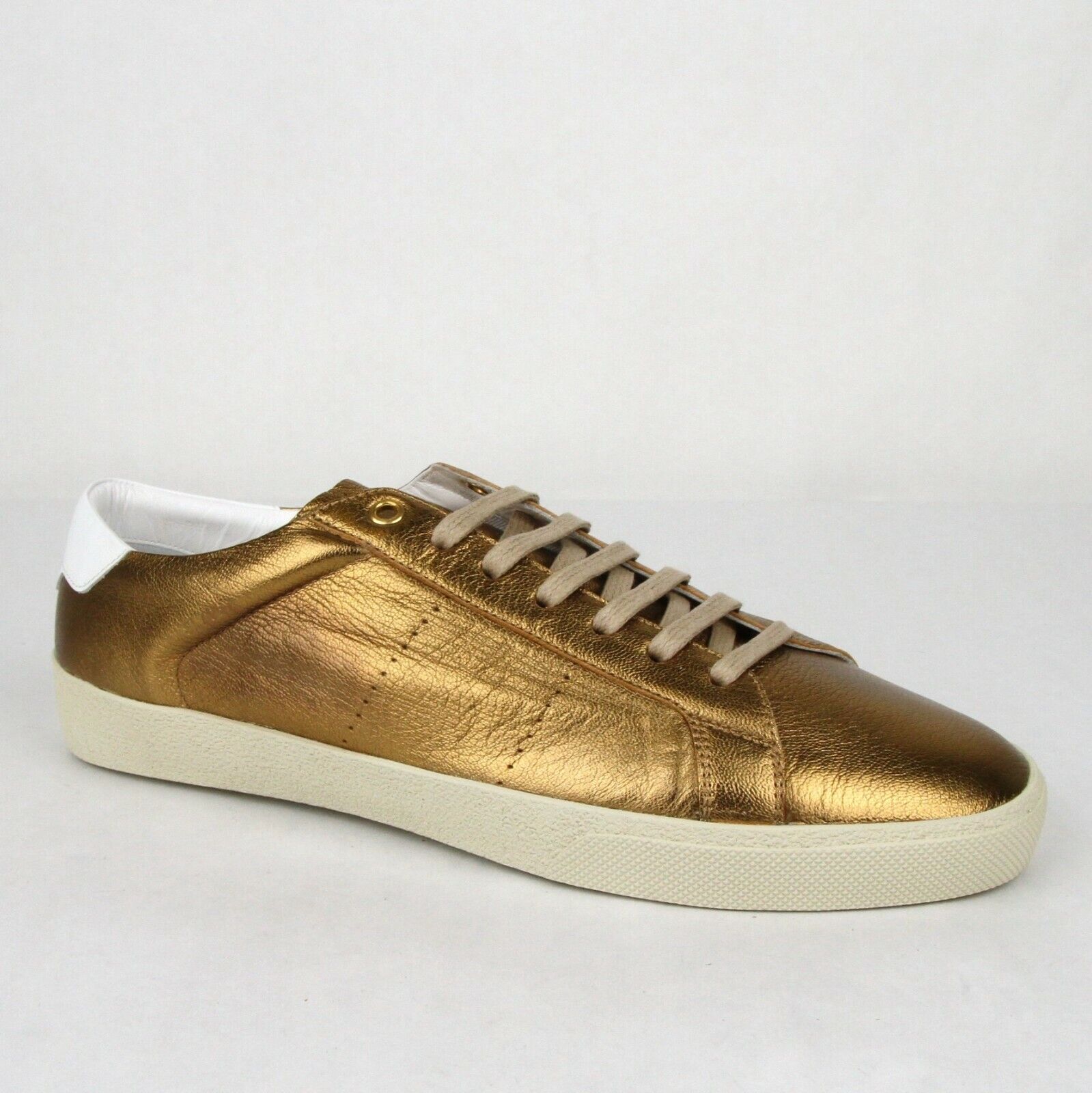 Pre-owned Saint Laurent $625 Ysl  Men's Bronze Metallic Leather Sl06 Sneakers 472370 7771 In Gray