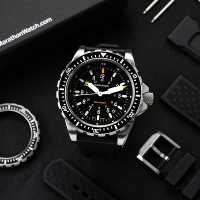 Pre-owned Marathon 46mm Jumbo Diver's Quartz (jsar) 316l Stainless Steel Wristwatch Made I