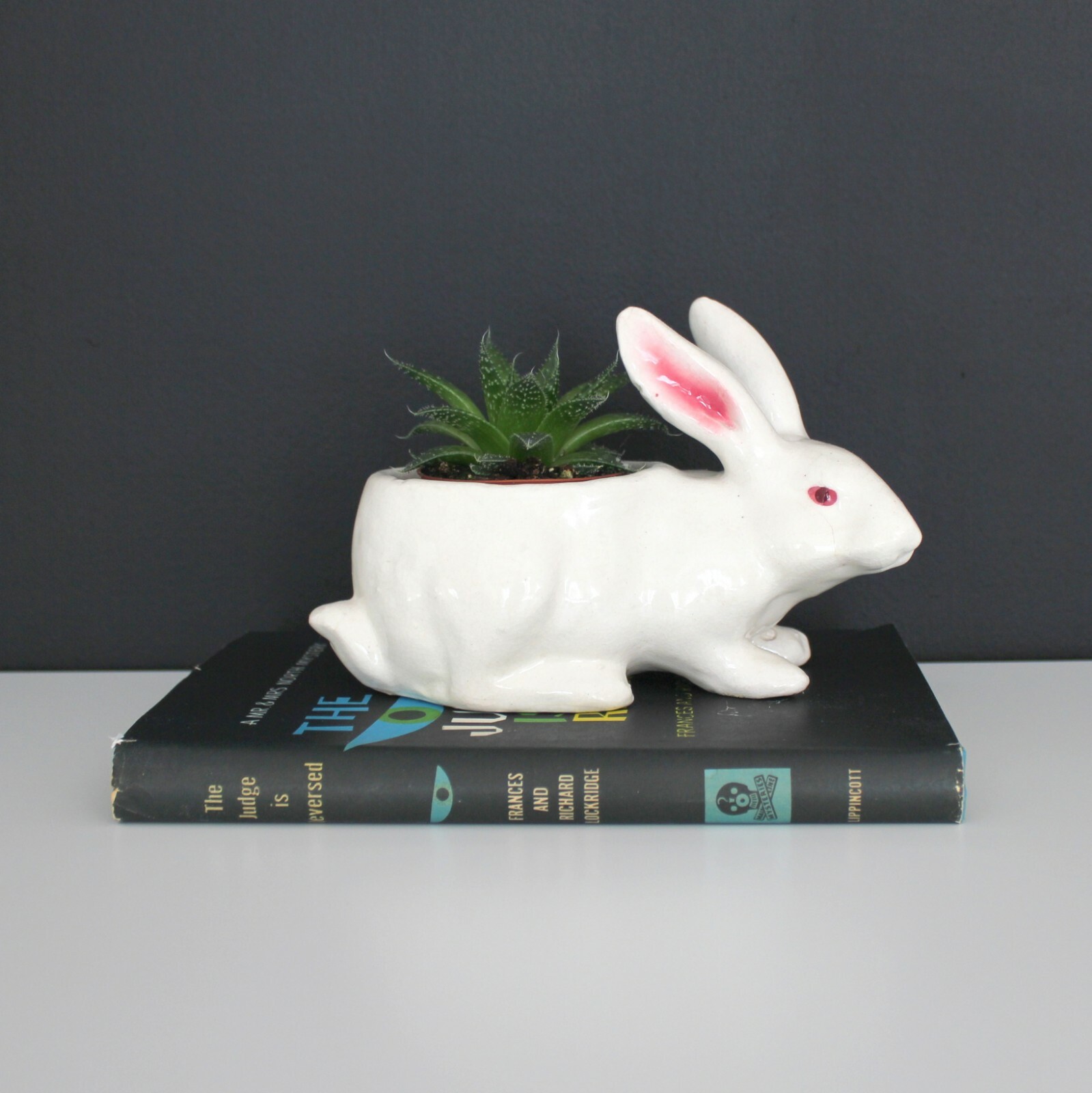 Vintage Easter Bunny Rabbit Planter Vase Pink Ears Succulent Holder Animal Cream