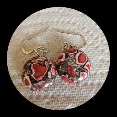 925 Sterling Silver Hooks Drop Gemstone beads Earrings Red Coin Turquoise 16mm