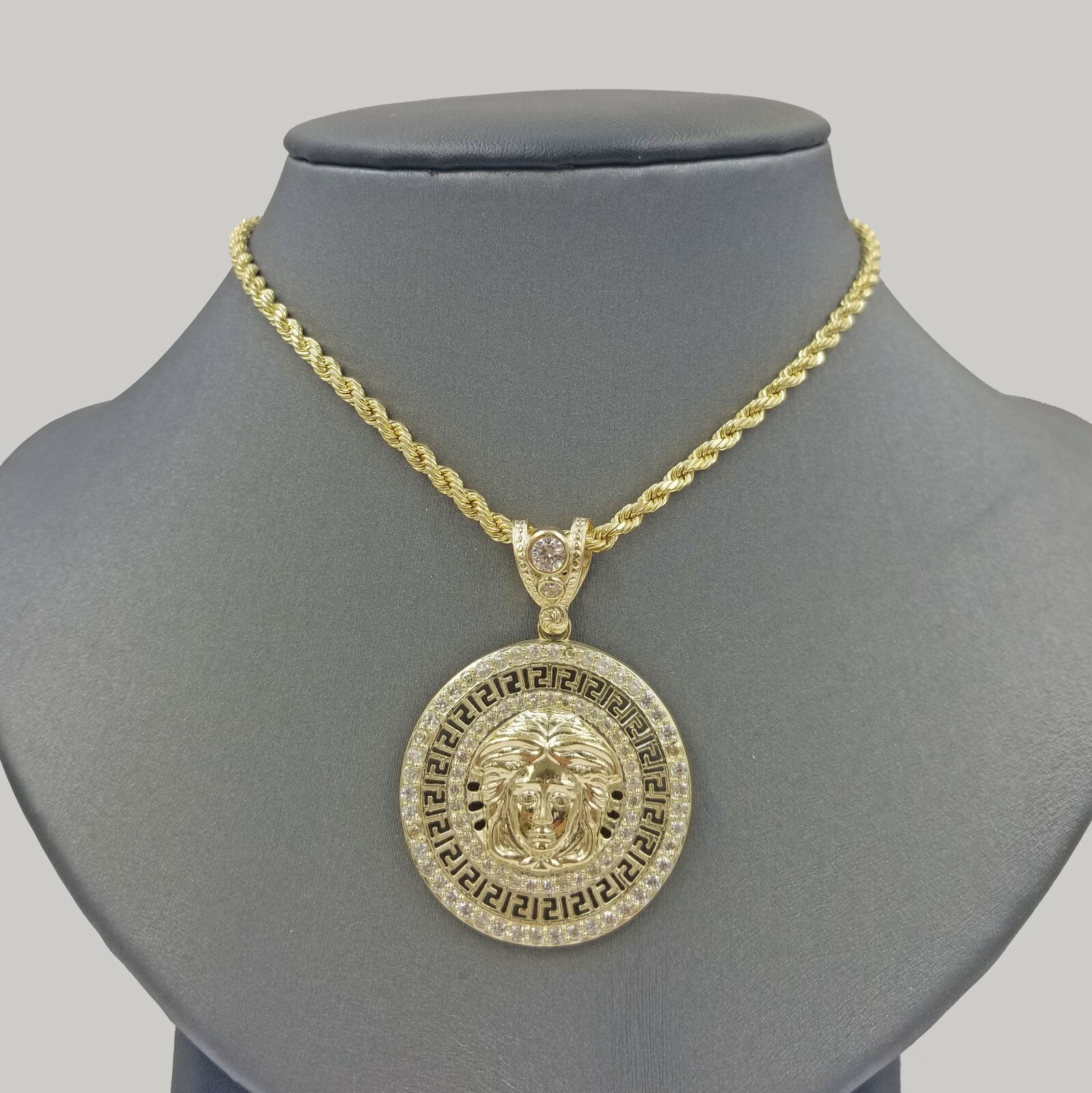 Pre-owned Globalwatches10 10k Yellow Gold "m" Head Charm Pendent Rope Chain 2.5mm 20 22 24 Men's Womens