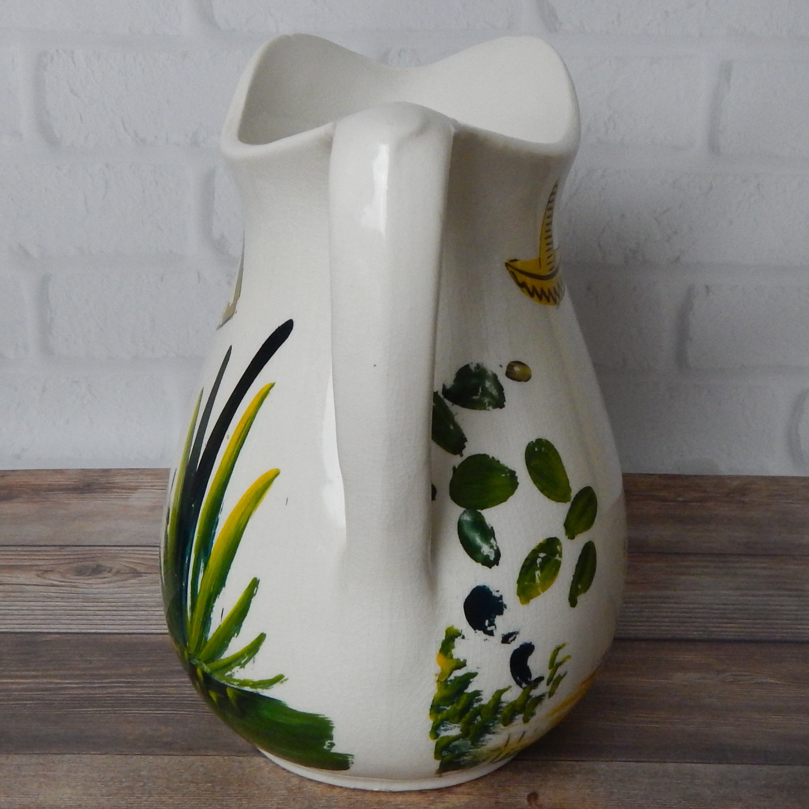 Vintage Hand Painted Mexico Folk Art Pitcher Keramos 7.75