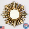 Decorative Small Round Wall Mirror 6in- Peruvian Accent Wood Gold Leaf sunburst Mirror for Wall room decor (Gold)