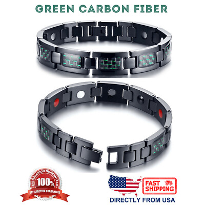 Men's Titanium Carbon Fiber & 4 Elements Magnetic Therapy Energy Link Bracelet