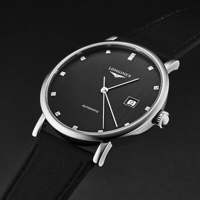Pre-owned Longines Elegant, M, Strp, Blk Diam-d,s/s-b,m A