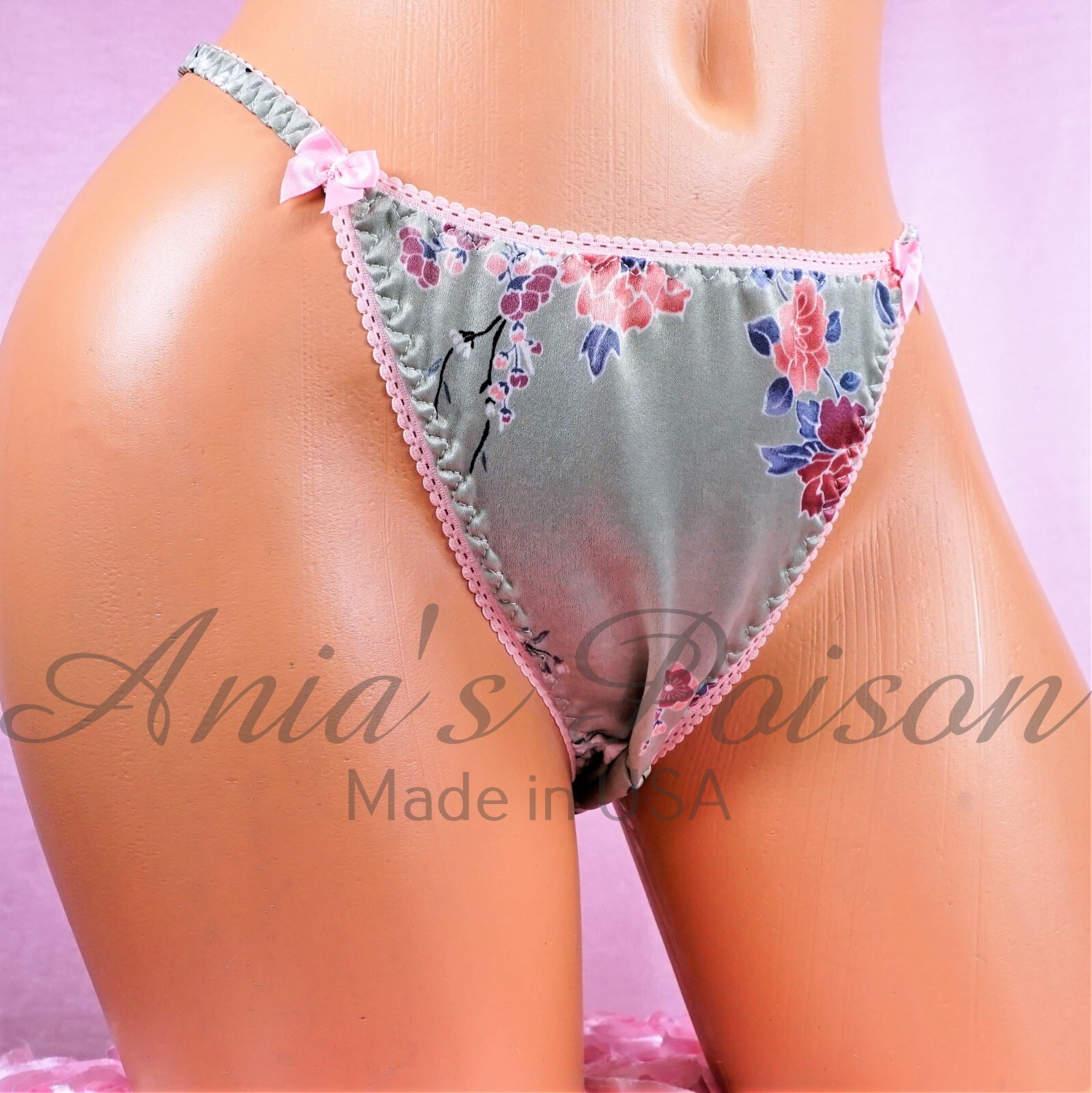 asian panties 80s Style Sissy SATIN Floral Asian Print Garden string bikini Panties  Womens | eBay