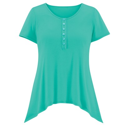 Soft Knit Short Sleeve Henley Sharkbite Tunic