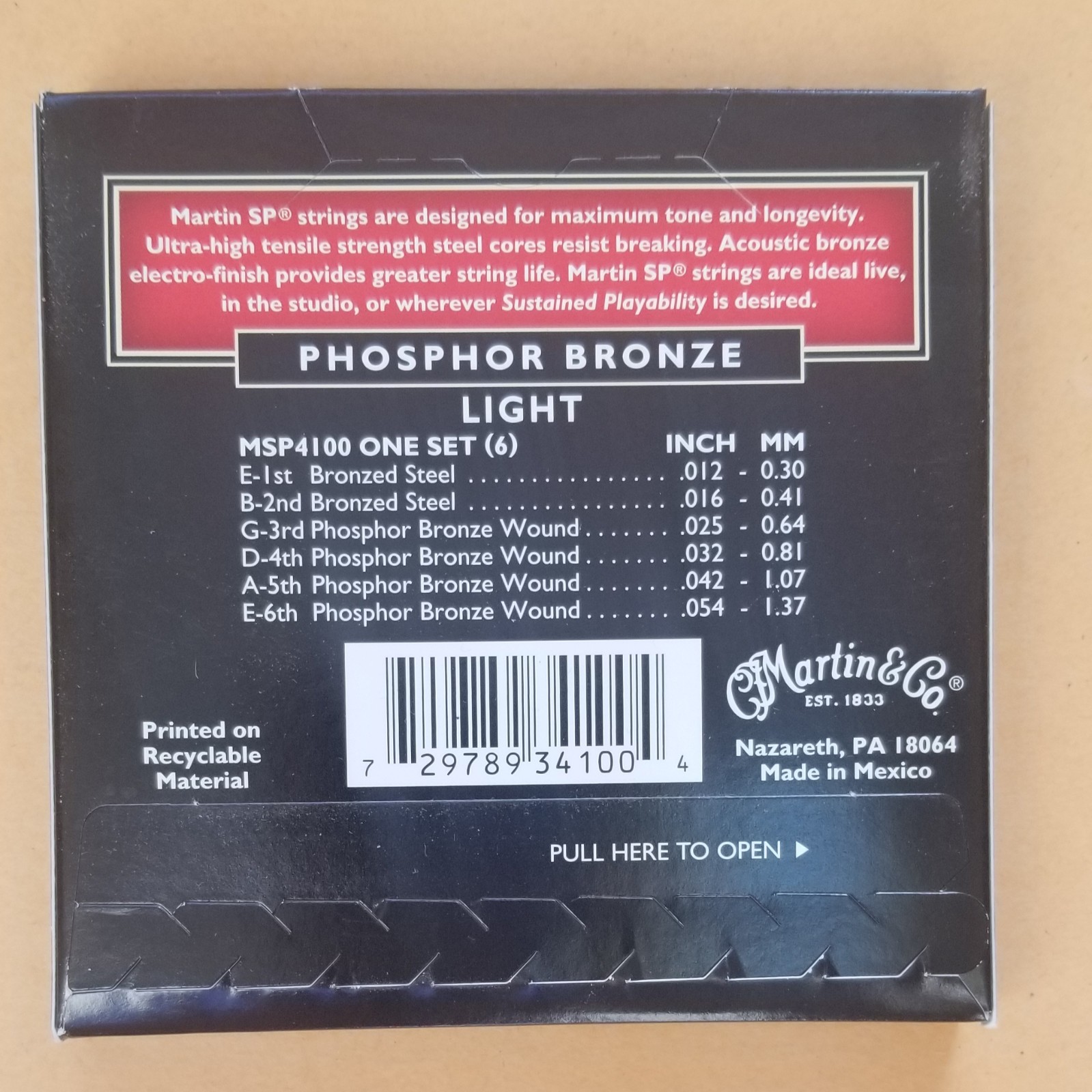 New Martin Acoustic Guitar Strings SP MSP4100 Light .012 - .054 Phosphor Bronze