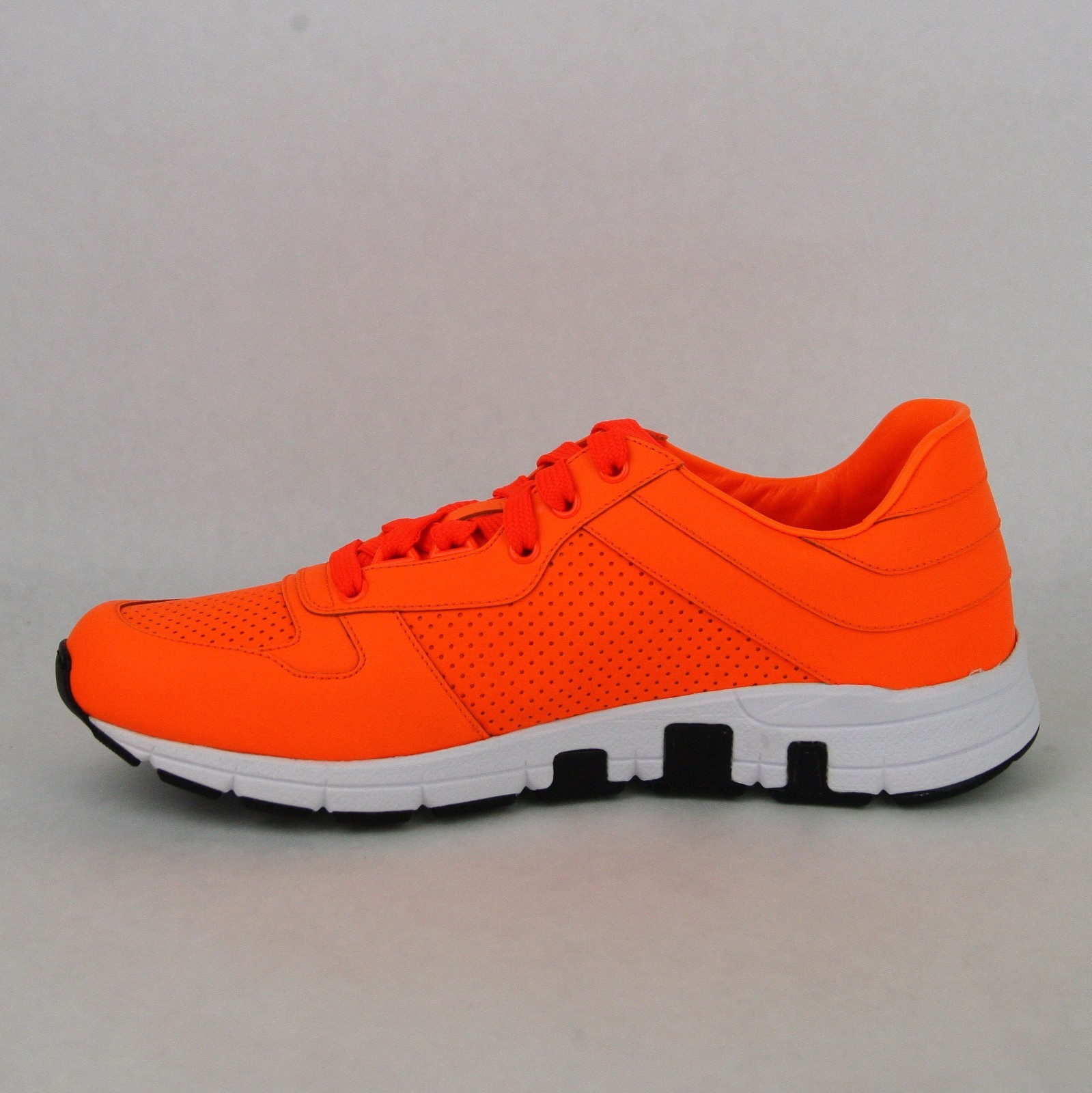 Pre-owned Gucci Mens Neon Orange Leather Lace-up Running Sneakers 369088 7623