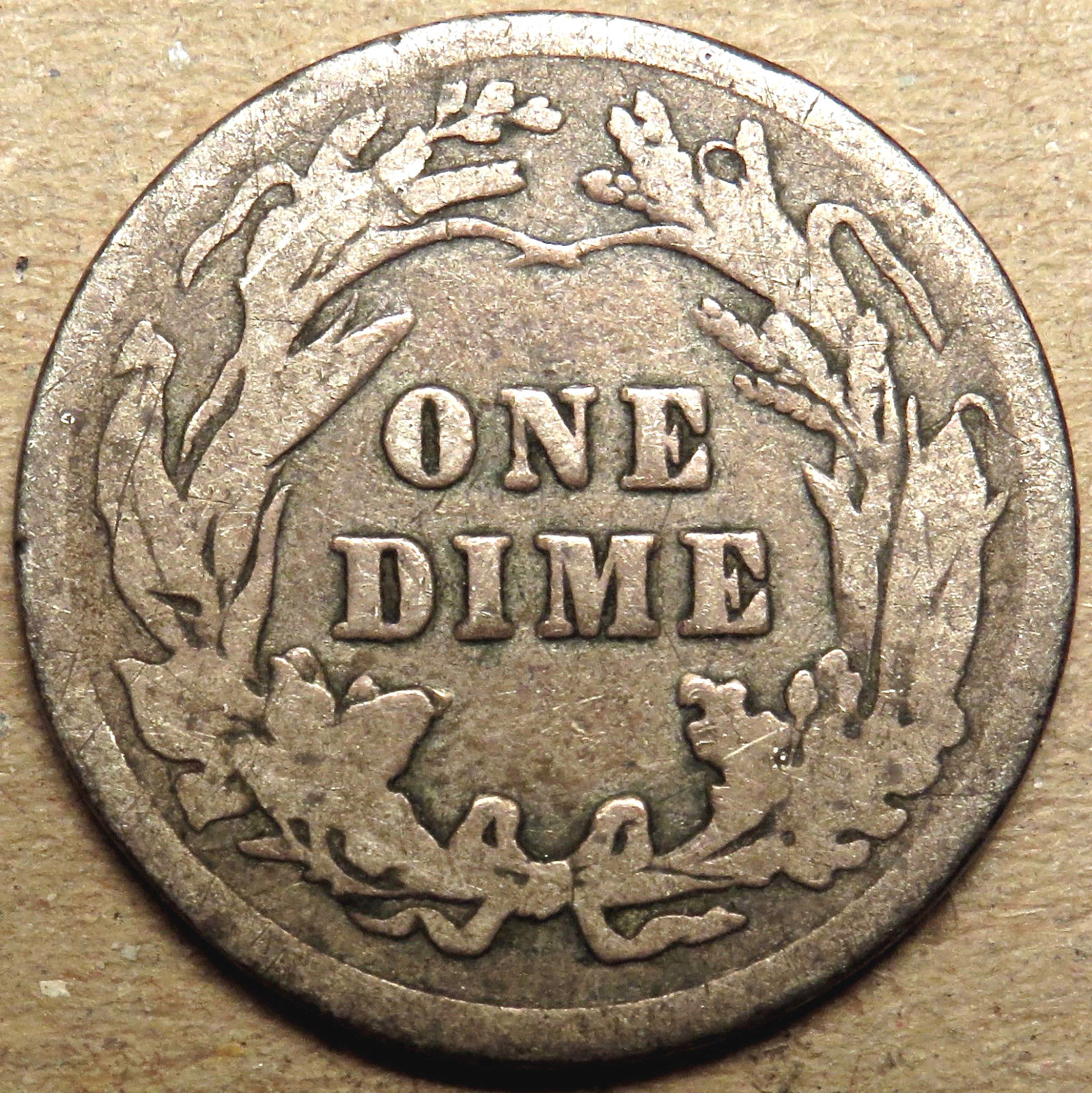 1913 BARBER SILVER DIME. GOOD/GOOD+ COIN. BOLD DATE & FULL RIMS. #Z20