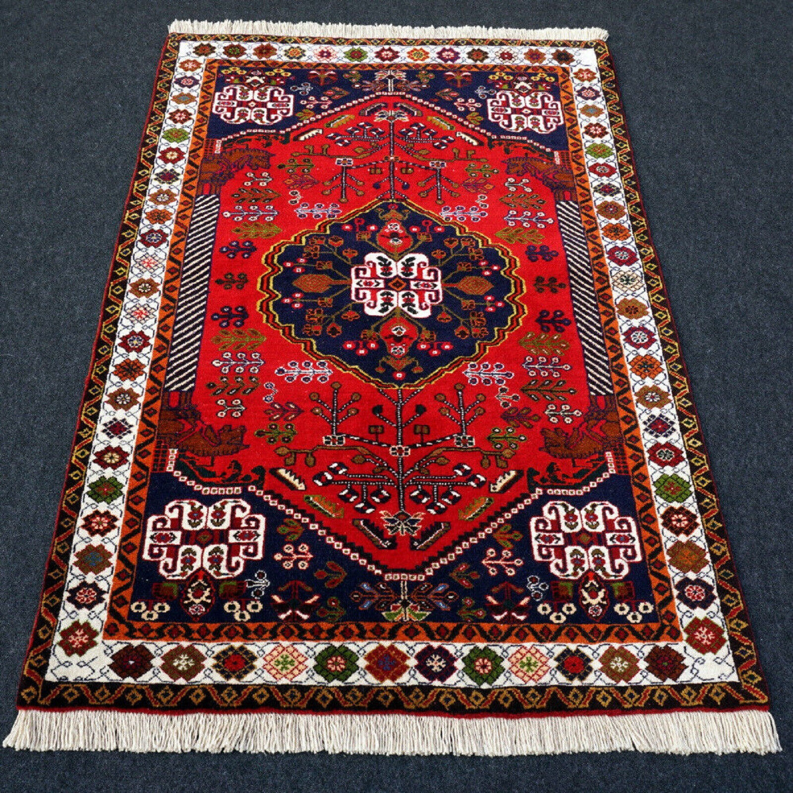 Orient Teppich Afschar 146 x 100 cm Schiraz Rot Blau Perserteppich Handgeknpft