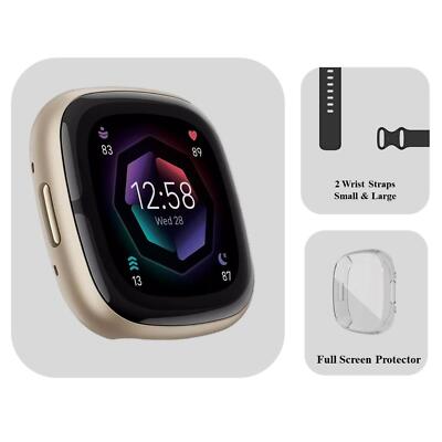 Fitbit Versa 4 Bundle - x2 Wrist Straps, Full Screen Protector - Refurb