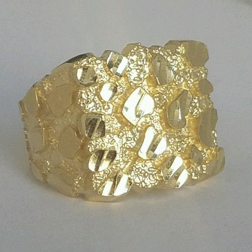 Pre-owned Handmade Big Men's 10k Yellow Gold Nugget Ring Size 9 10 11 12 In White