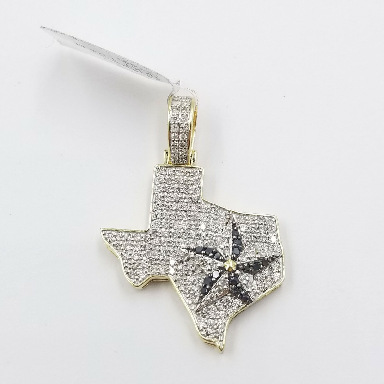 Pre-owned Globalwatches10 10k Yellow Gold Diamond Lone Star Over Texas Map Charm Pendant 1.5"