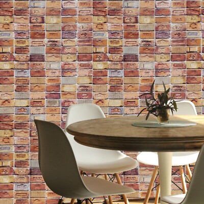 Red Orange gray Wallpaper textured 3D faux vintage stone brick wallcoverings 3-D