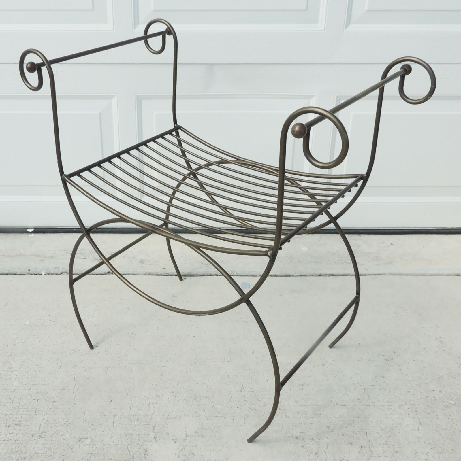 Antique/Vtg Hollywood Regency Mid Century Metal Iron Vanity Bench Chair Stool