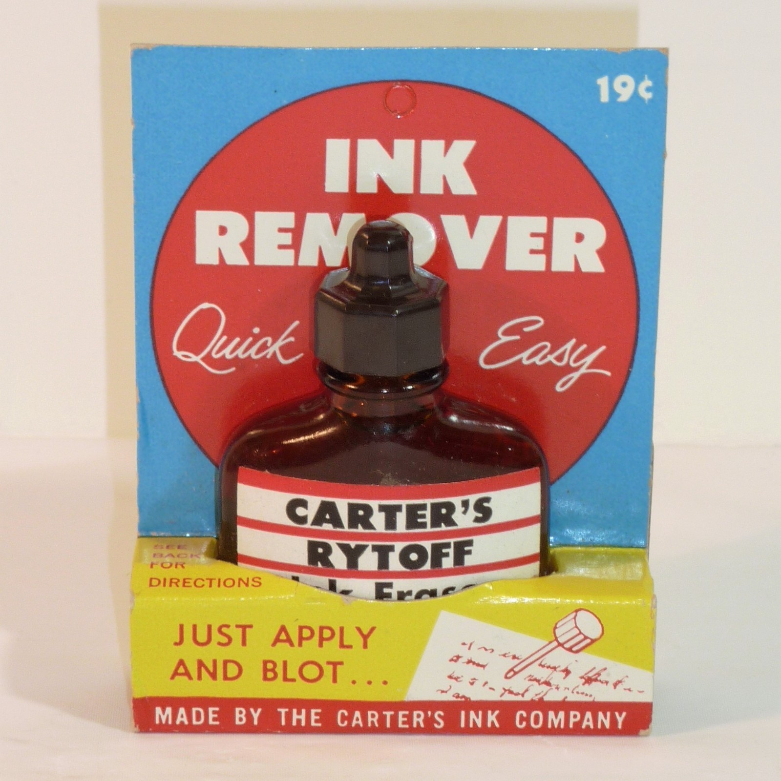 Vintage Carters RYTOFF Ink Eraser Remover Amber Glass Bottle Applicator Cap Full