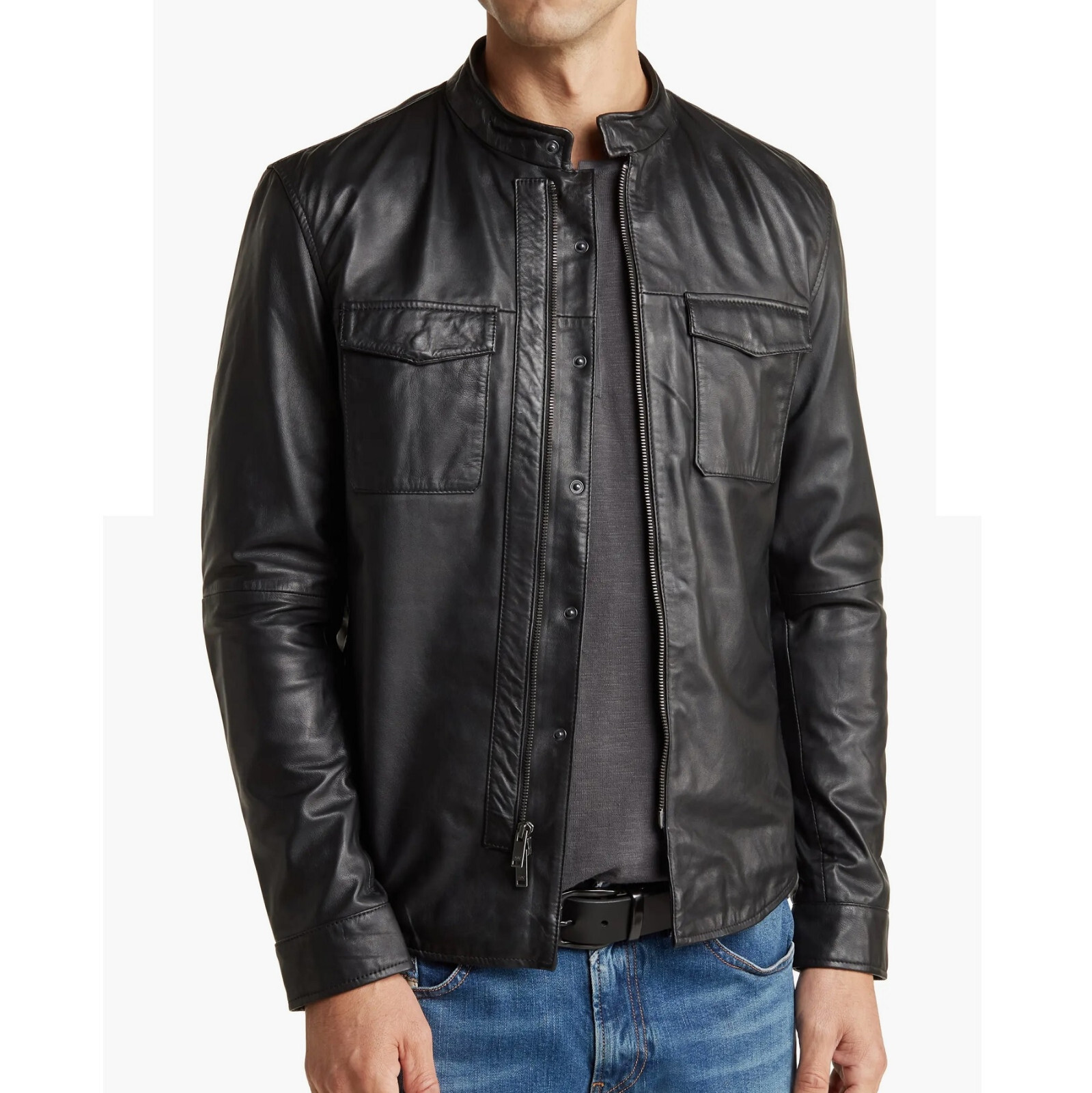 John Varvatos Men's Long Sleeve Steve Leather Shirt Jacket John Varvatos Men's Long Sleeve Steve Leather Shirt Jacket