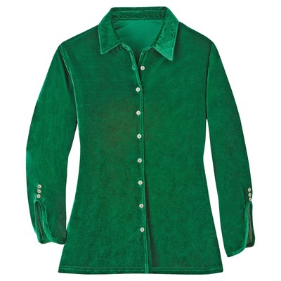 Decorative 3/4 Sleeve Velvet Button Front Shirt