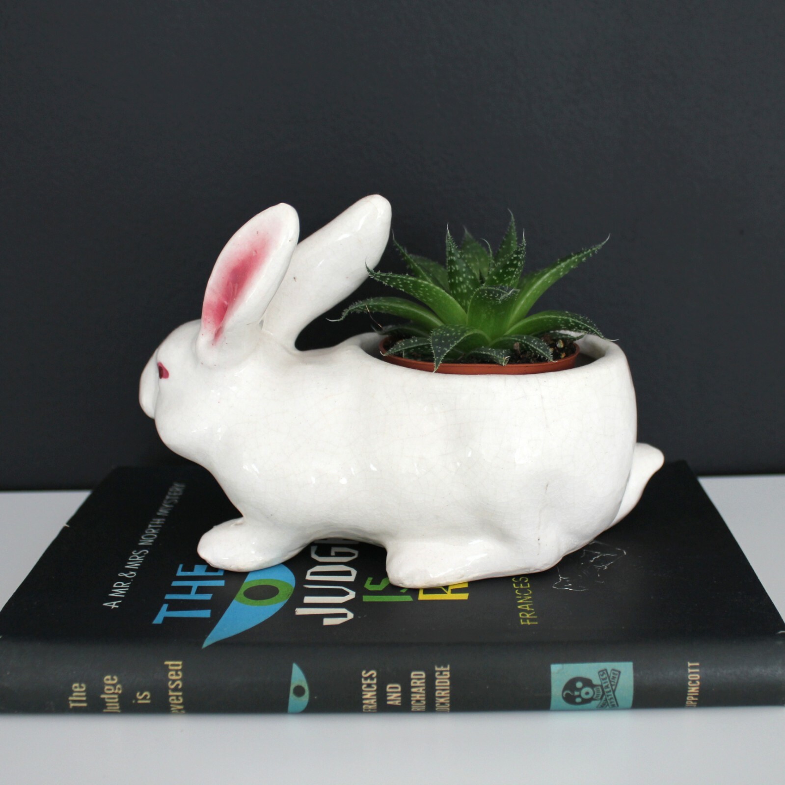 Vintage Easter Bunny Rabbit Planter Vase Pink Ears Succulent Holder Animal Cream