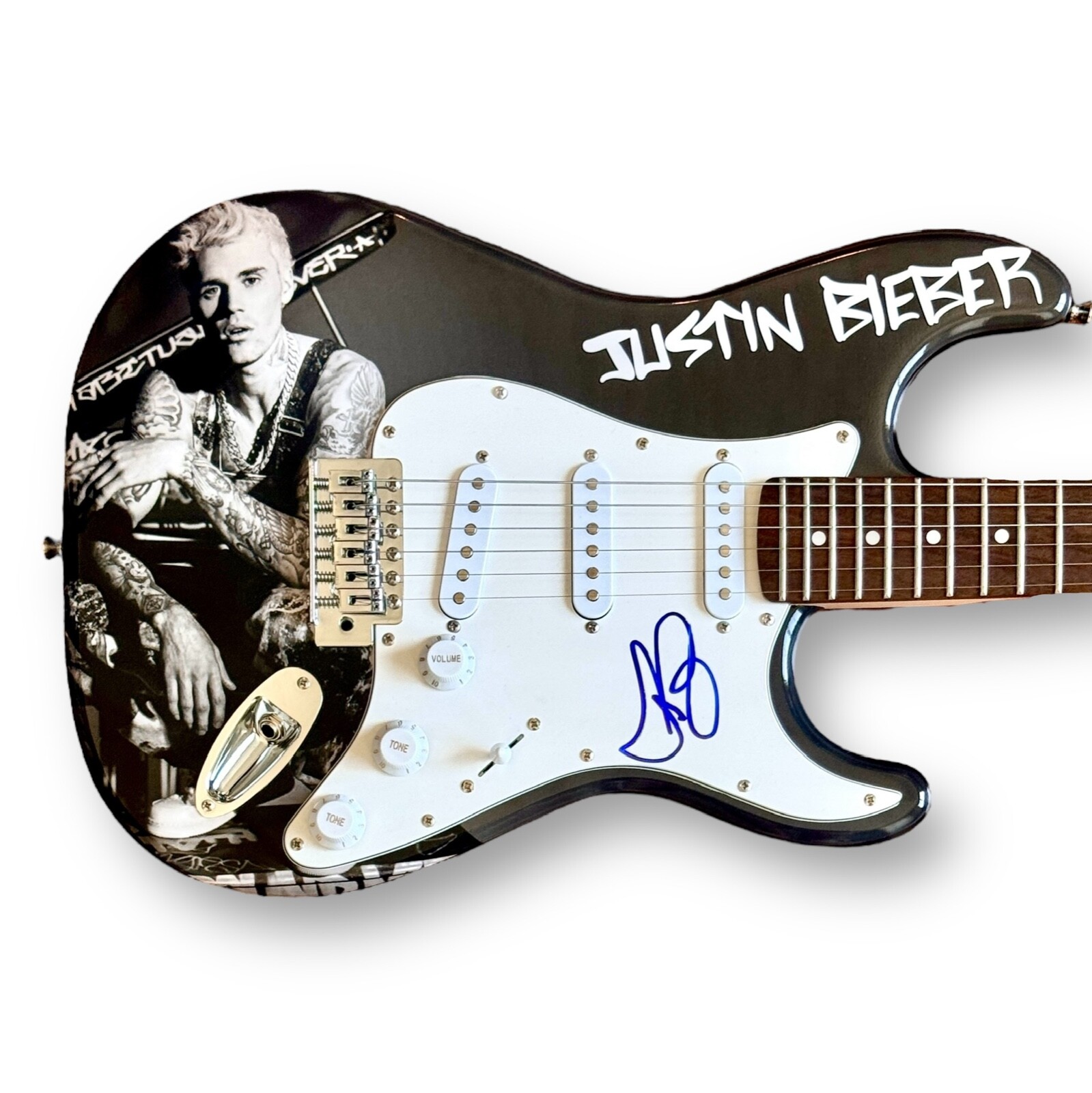 Justin Bieber Signed Guitar Custom Graphics JSA COA
