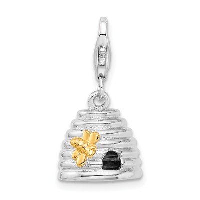Amore La Vita Silver  and Gold-plated Polished 3-D Beehive Charm with Fancy Lobs