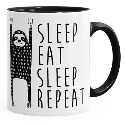 Kaffee-Tasse Faultier Sleep eat Sleep Repeat Spruch Sloth Chillen MoonWorks®