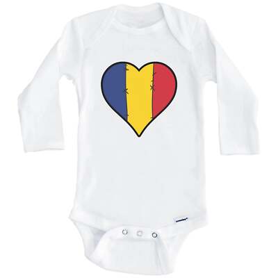 Romania Heart Romanian Flag Long Sleeve Baby Bodysuit