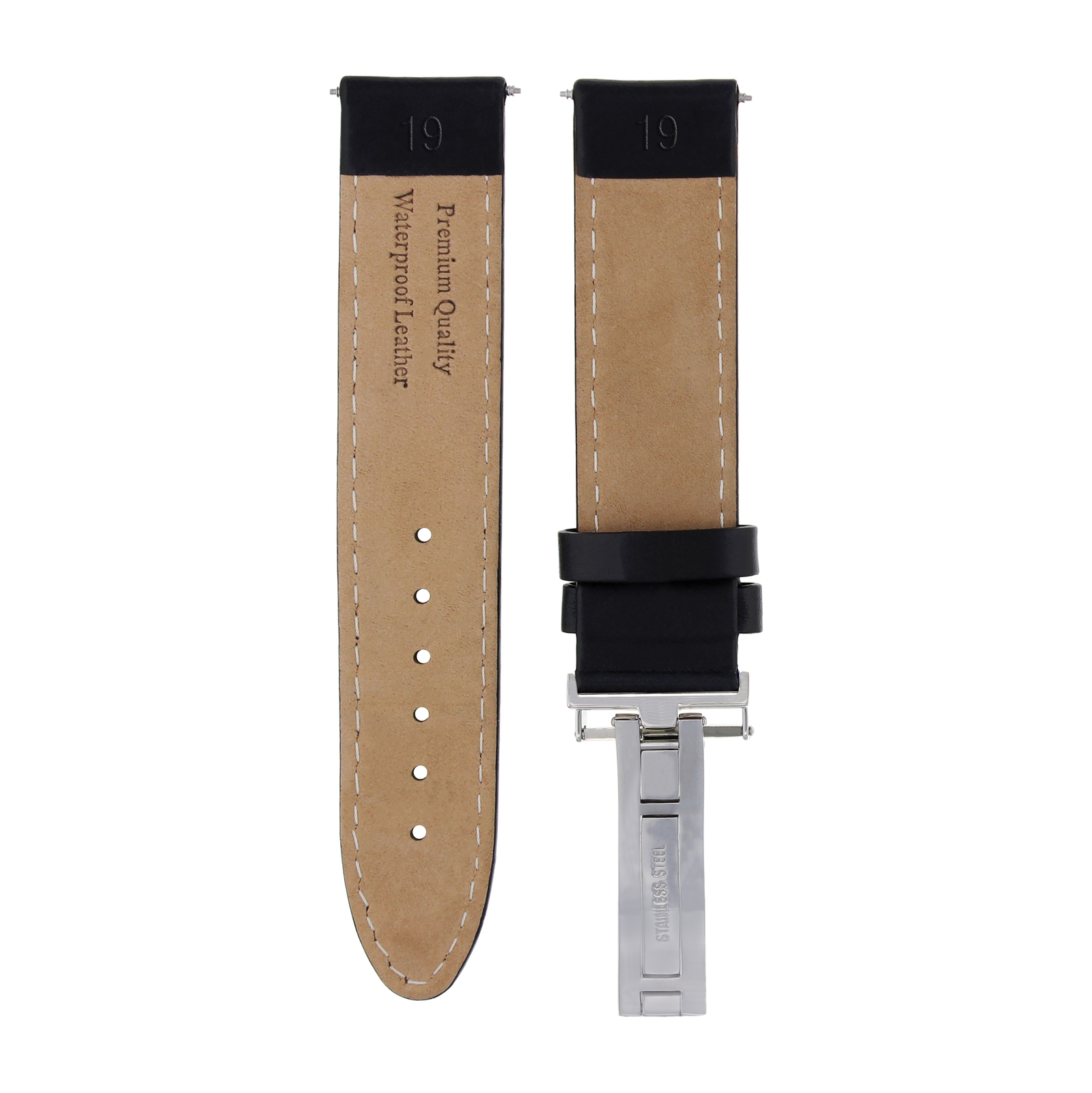 19MM GENUINE LEATHER WATCH BAND SMOOTH STRAP DEPLOY CLASP FOR 34MM