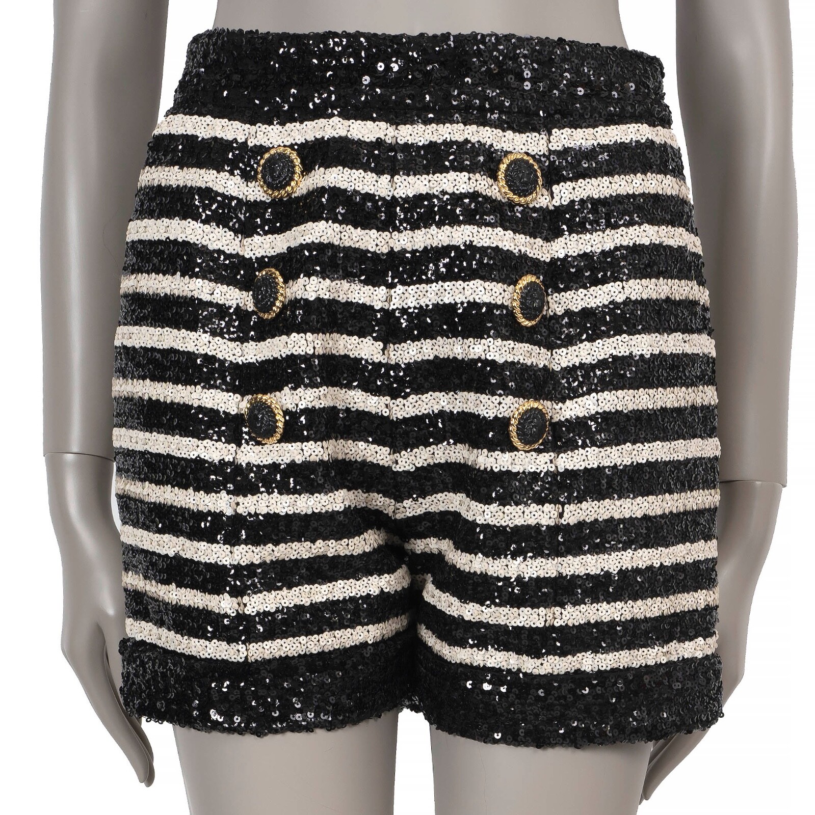 71061 auth BALMAIN black white 2024 STRIPED SEQUIN MINI