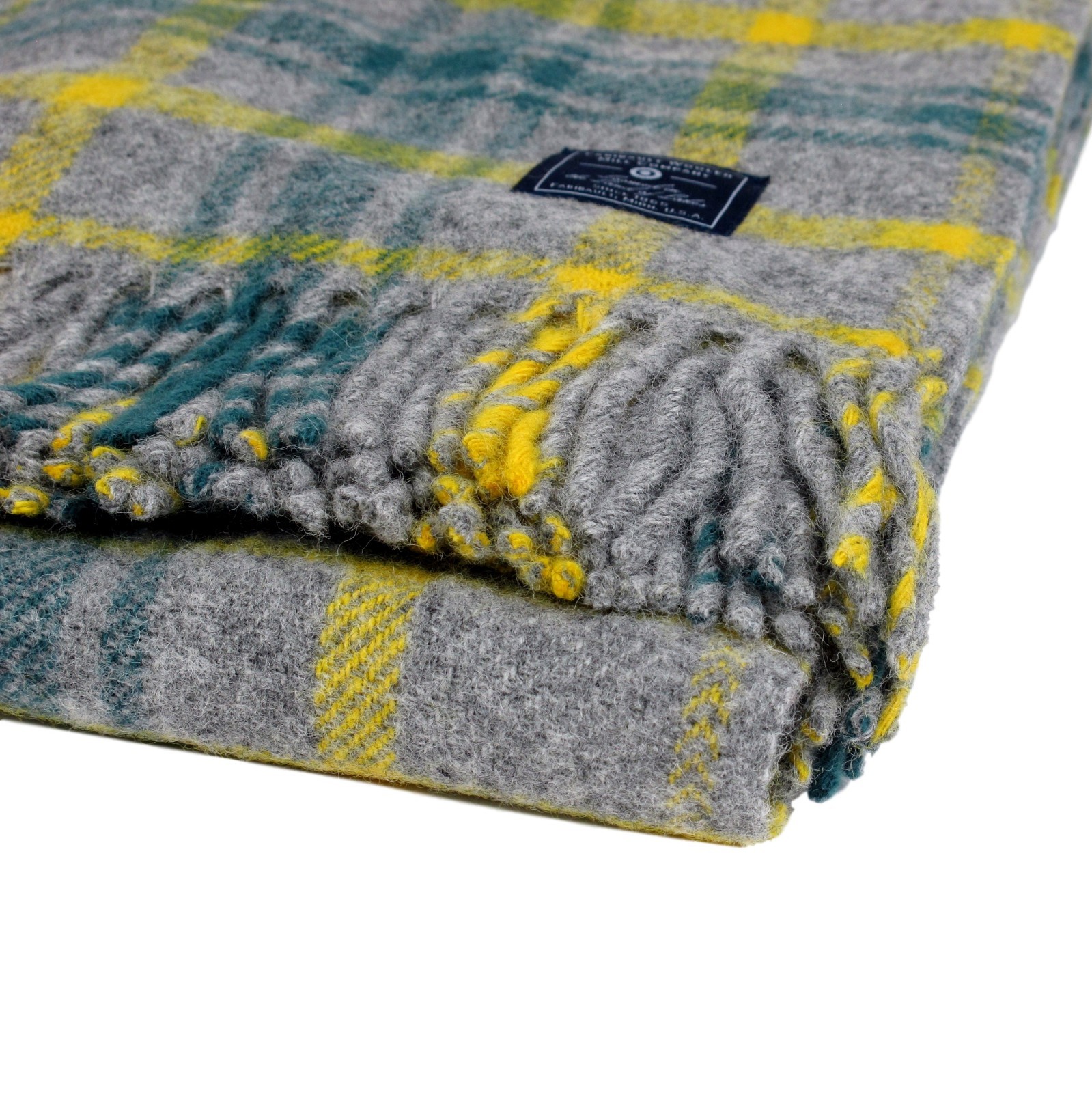 Faribault Woolen Mill Company Plaid Wool Throw Blanket - Heather Grey/Yellow