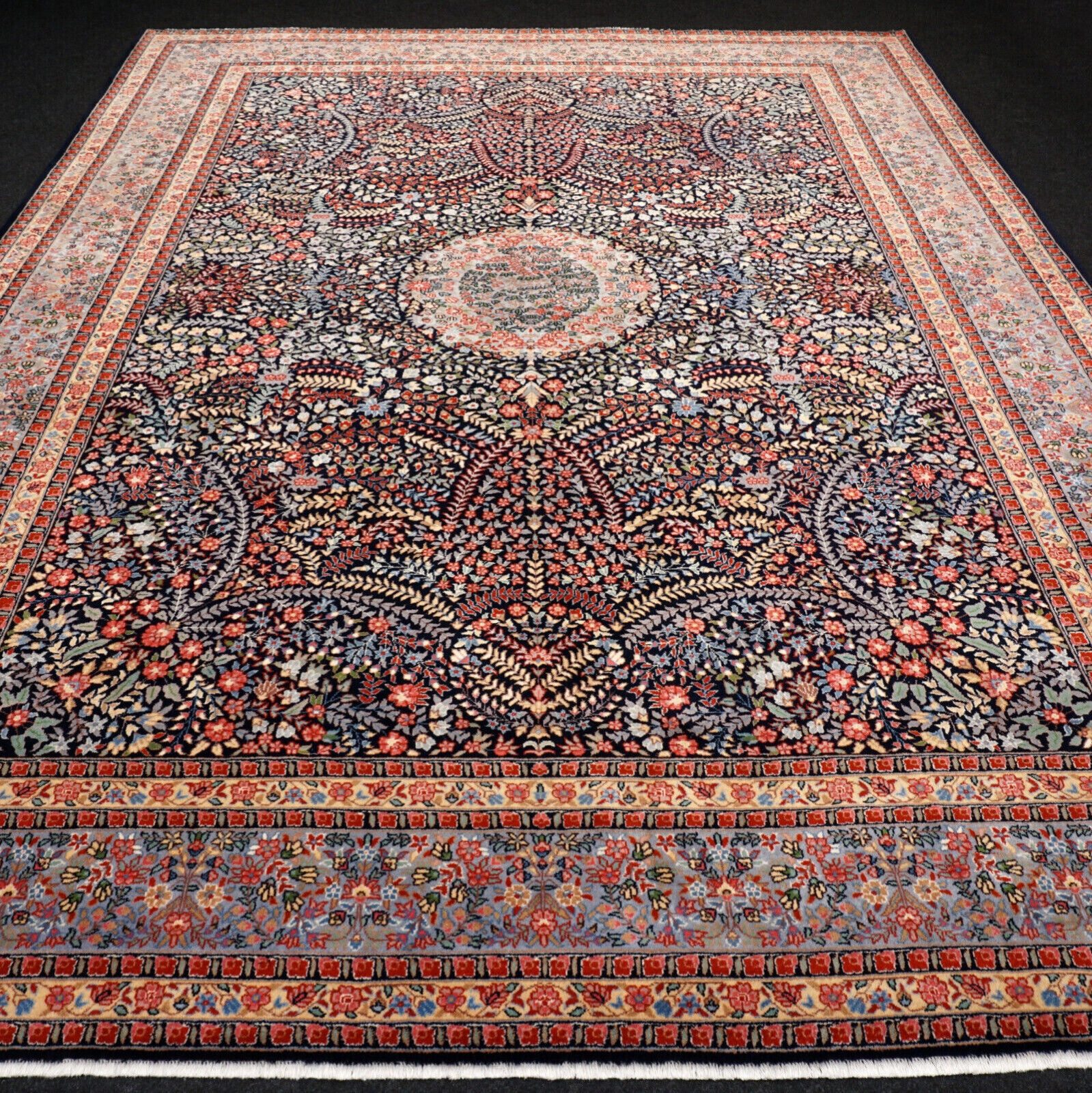 Orient Teppich Kerman 365 x 279 cm Lavar Kirman Lawar Dunkelblau Handgeknpft